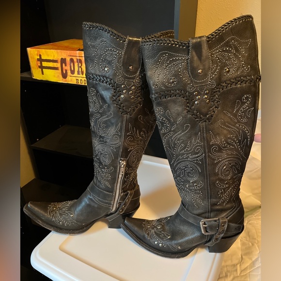 Corral Whip Stitch Black Boots -9.5 - Picture 3 of 7